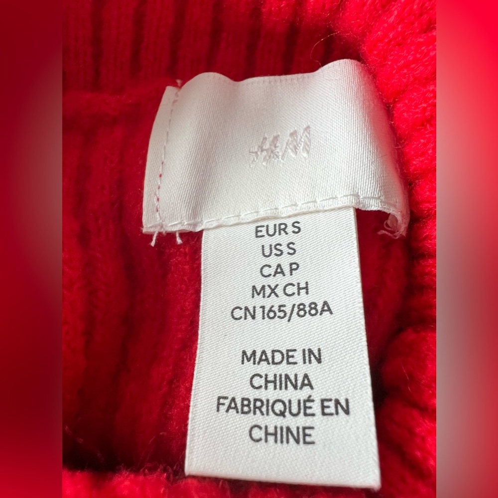 H&M Bright Red Ribbed Turtleneck Cropped Sweater S - Picture 3 of 7